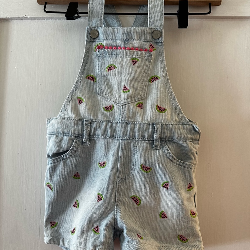 The Children's Place Light Blue Denim Watermelon Short Overalls